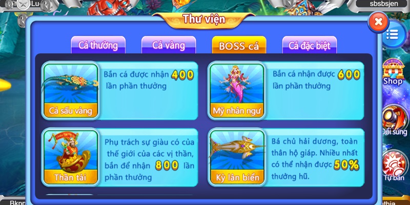 Hệ số sinh vật biển tương ứng với tiền thưởng nhận được